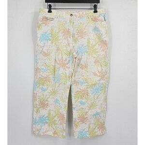 Hearts of Palms Womens Sz 12 White Colorful Palm Tree Print Stretch Crop Capri